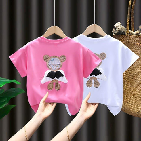 Children Cartoon Wings Short Sleeve T-shirt
